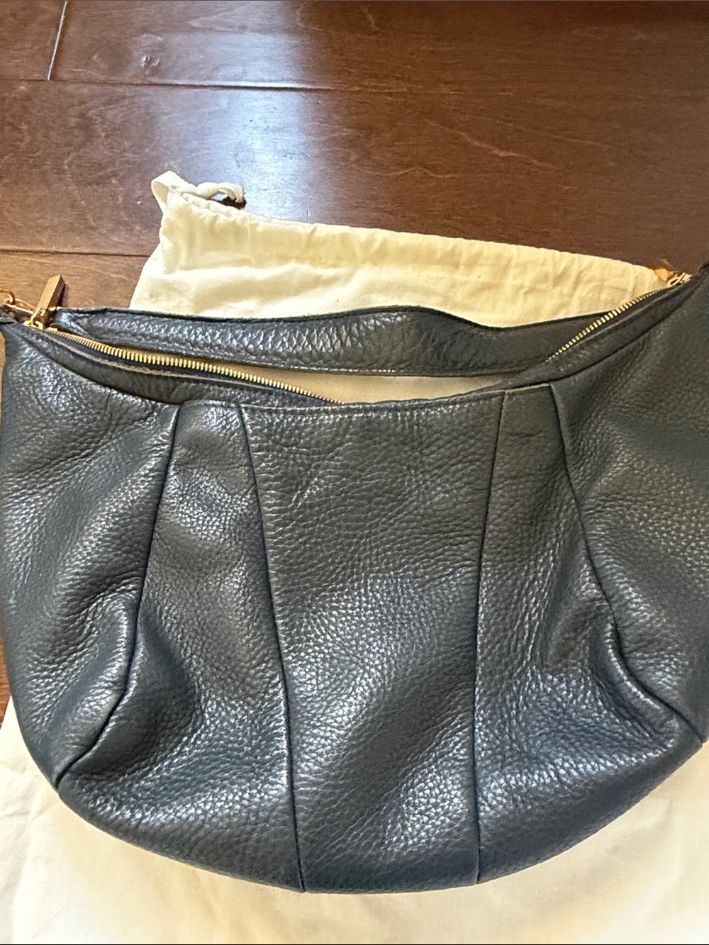 Hammitt Morgan Dark Blue Leather Shoulder/ Crossbody with Gold Hardware - Picture 6 of 11